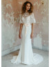 Balloon Sleeve Ivory Lace Chiffon Wedding Dress
